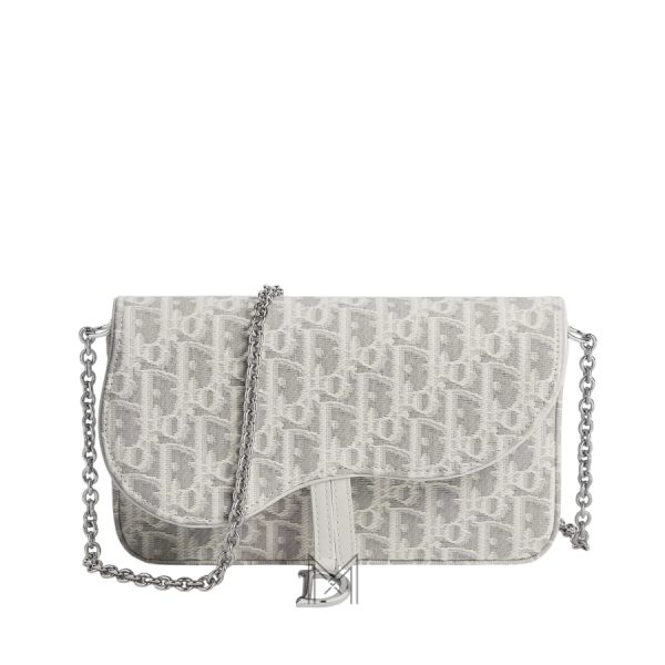 Túi Đeo Chéo Dior Medium Saddle Pouch with Chain Latte and Gray Dior Oblique Jacquard JJT190