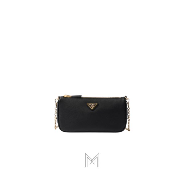 Túi đeo chéo Prada màu đen da hạt dây xích vàng authentic MHTP071