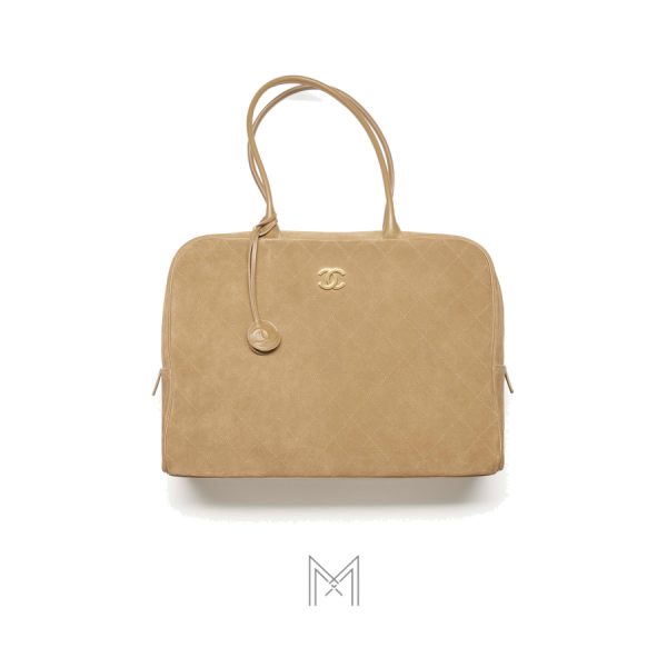 Túi xách Chanel Bowling màu be da lộn chính hãng MCN69