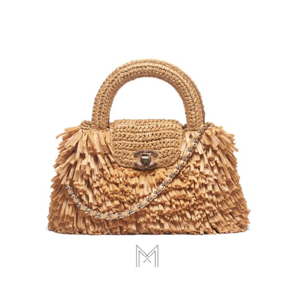 Túi xách đeo chéo Chanel Raffia màu be đậm chính hãng MCN21