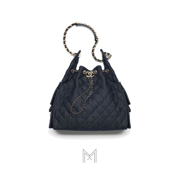 Túi dây rút Chanel Pre-Collection Xuân Hè màu xanh denim MCN36