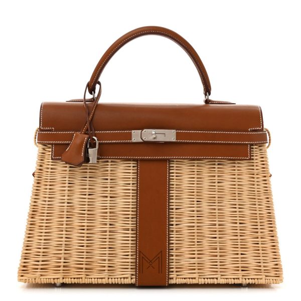 Túi Hermes cói phối da màu be quai nâu hàng hiệu chính hãng MTH29