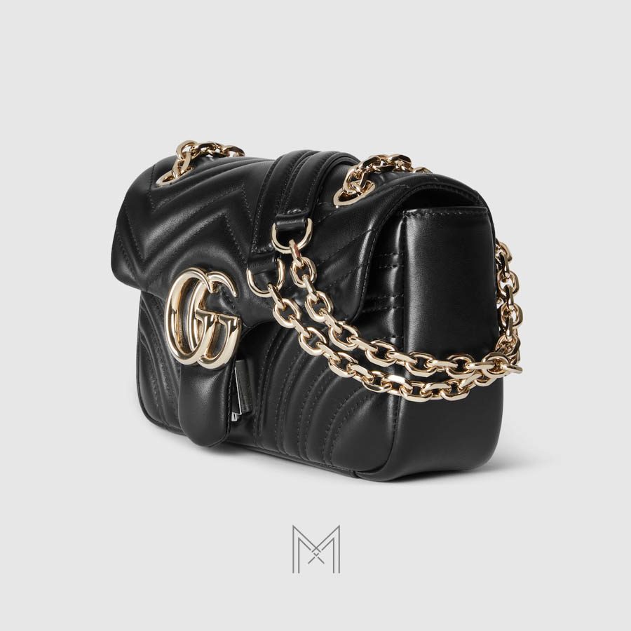 Túi xách đeo chéo Gucci Marmont màu đen dây xích vàng authentic MHTG109 2026 Túi xách đeo chéo Gucci Marmont màu đen dây xích vàng authentic MHTG109 2026