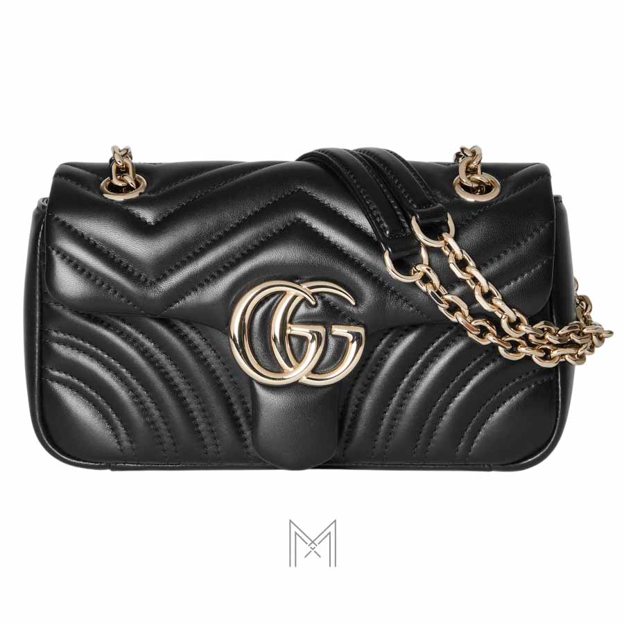 Túi xách đeo chéo Gucci Marmont màu đen dây xích vàng authentic MHTG109 2026 Túi xách đeo chéo Gucci Marmont màu đen dây xích vàng authentic MHTG109 2026