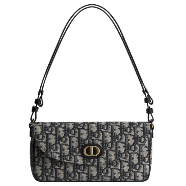 Túi Xách Dior 30 Montaigne D-Vine Pouch with Chain Blue Dior Oblique Jacquard JJT209