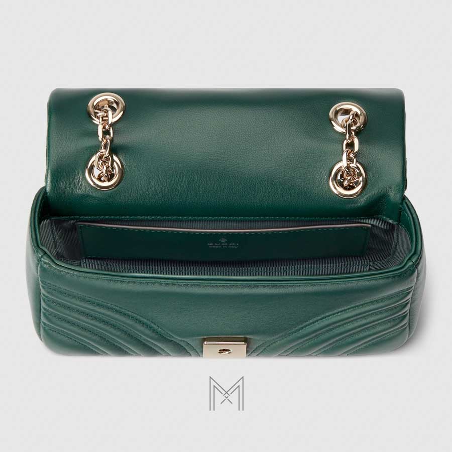 Túi xách đeo chéo Gucci Marmont màu xanh lá dây xích vàng authentic MHTG110 2026 Túi xách đeo chéo Gucci Marmont màu xanh lá dây xích vàng authentic MHTG110 2026