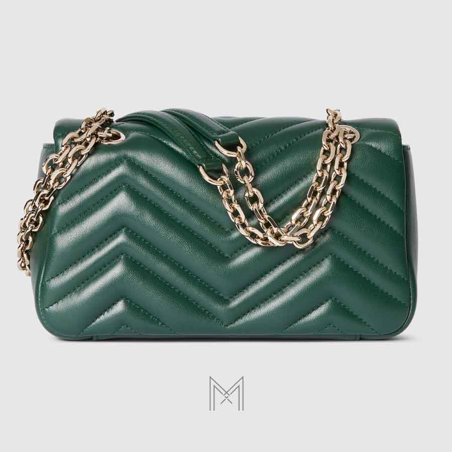 Túi xách đeo chéo Gucci Marmont màu xanh lá dây xích vàng authentic MHTG110 2026 Túi xách đeo chéo Gucci Marmont màu xanh lá dây xích vàng authentic MHTG110 2026