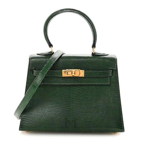 Túi xách đeo chéo Hermes Kelly Sellier 20 màu xanh hoạ tiết vân da thằn lằn MTH26