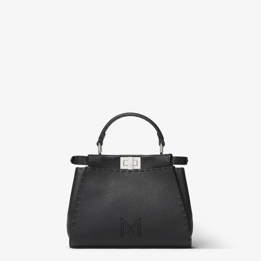 Túi xách đeo chéo da Fendi Peekaboo màu đen khoá bạc MHH101 2026 Túi xách đeo chéo da Fendi Peekaboo màu đen khoá bạc MHH101 2026