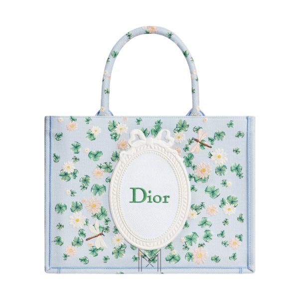 Túi Xách Medium Dior Book Tote with Strap Multicolor Dior Water Lily Embroidery and Dior Médaillon JJT247