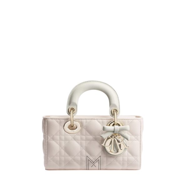 Túi Xách Đeo Chéo Mini Lady D-Joy Bag Two-Tone Ballet Pink and Latte Cannage Lambskin JTT280