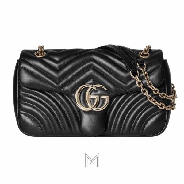 Túi Gucci Marmont xách đeo chéo màu đen logo GG vàng chính hãng MHTG118