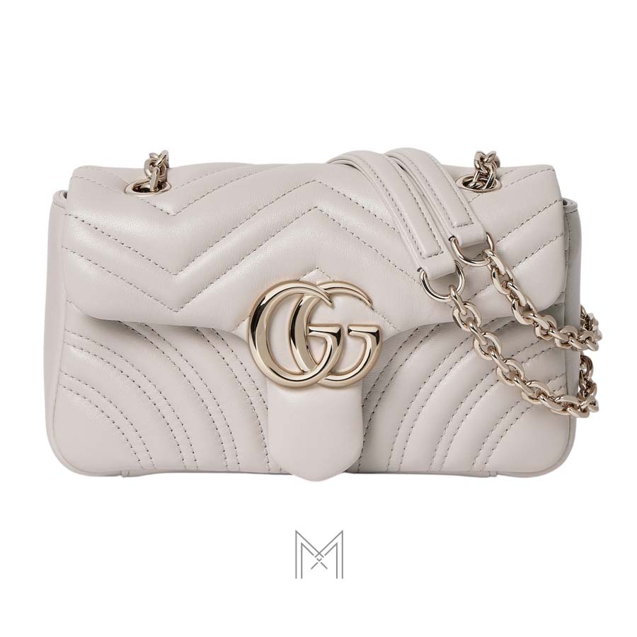 Túi xách đeo chéo Gucci Marmont màu trắng dây xích vàng authentic MHTG111 2026 Túi xách đeo chéo Gucci Marmont màu trắng dây xích vàng authentic MHTG111 2026