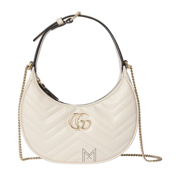 Túi xách đeo chéo Gucci Marmont hình bán nguyệt màu trắng logo vàng authentic MHTG042