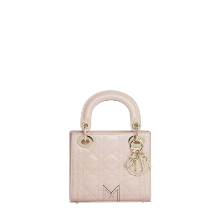 Túi Xách Đeo Chéo Mini Lady Dior Bag Powder Pink Patent Cannage Calfskin JTT029 2026 Túi Xách Đeo Chéo Mini Lady Dior Bag Powder Pink Patent Cannage Calfskin JTT029 2026