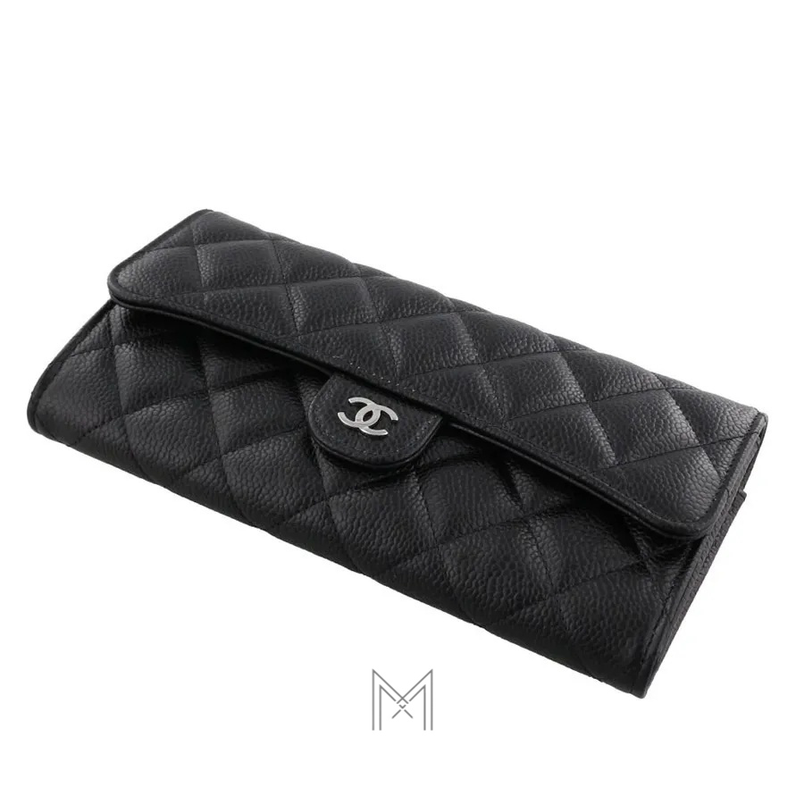 Ví dài Chanel màu đen da sần logo CC màu bạc MHV31 2026 Ví dài Chanel màu đen da sần logo CC màu bạc MHV31 2026