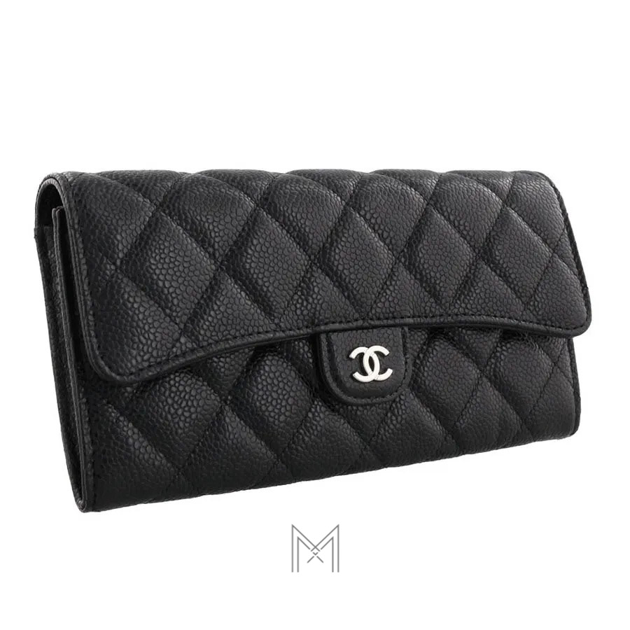 Ví dài Chanel màu đen da sần logo CC màu bạc MHV31 2026 Ví dài Chanel màu đen da sần logo CC màu bạc MHV31 2026