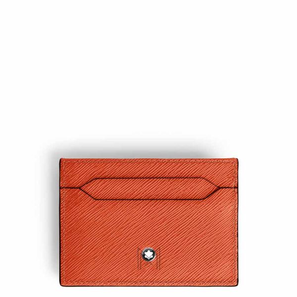 Ví Montblanc kẹp thẻ 5 ngăn màu cam da hạt authentic MHVM008