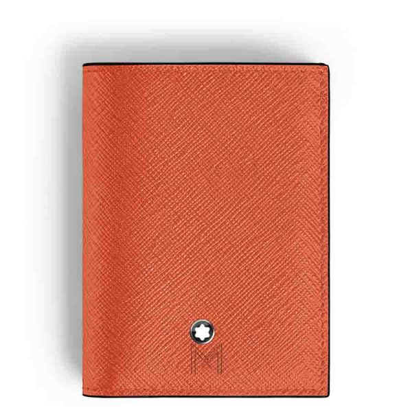 Ví Montblanc ngắn 4 ngăn màu cam da sần authentic MHVM025