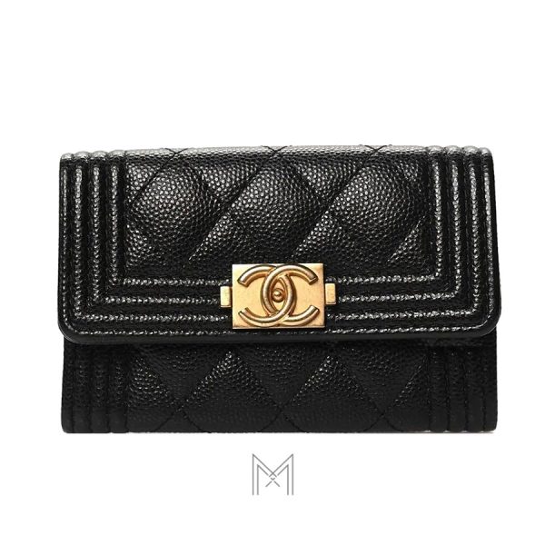 Ví ngắn Chanel caviar màu đen hàng hiệu authentic MHV22