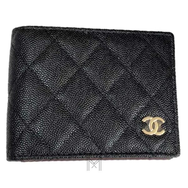 Ví gập đôi Chanel màu đen da sần nội thất đỏ MHV20