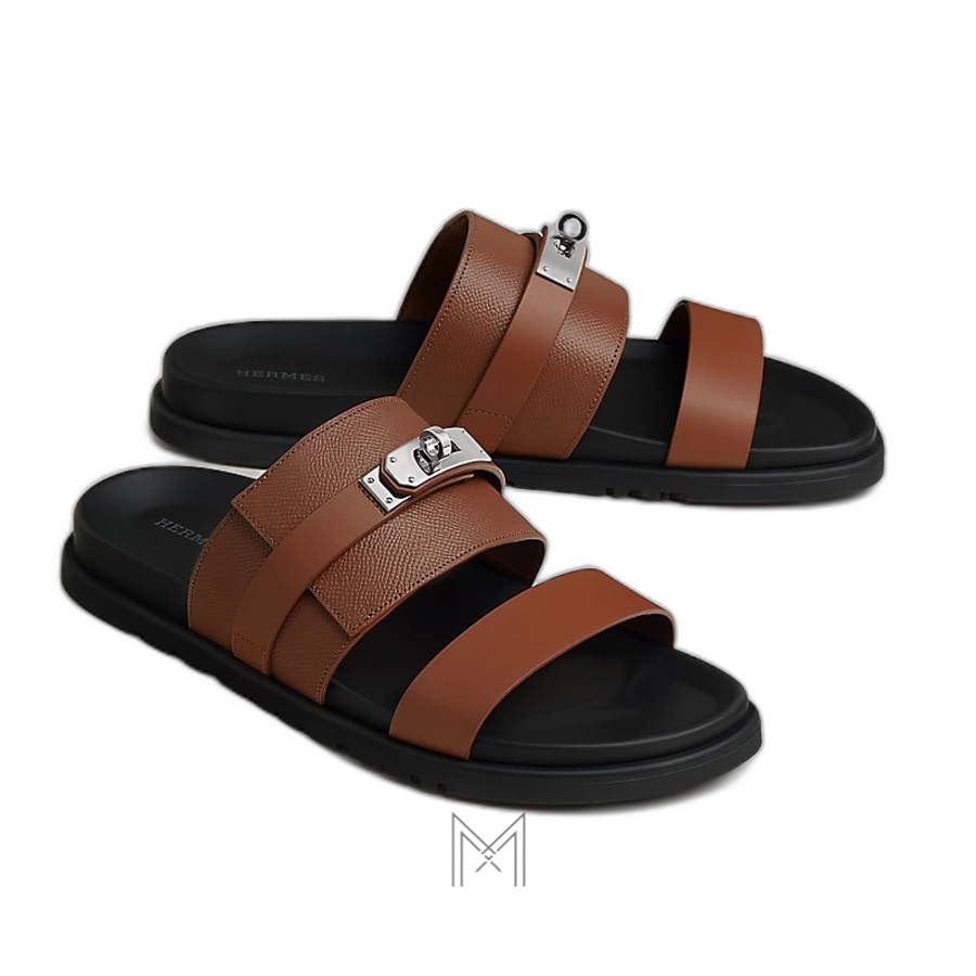 Dép quai ngang Hermes Jackson màu nâu hàng hiệu MGH049 2026 Dép quai ngang Hermes Jackson màu nâu hàng hiệu MGH049 2026