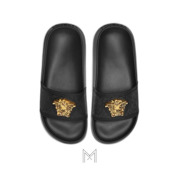 Dép quai ngang Versace Palazzo màu đen authentic MDV17