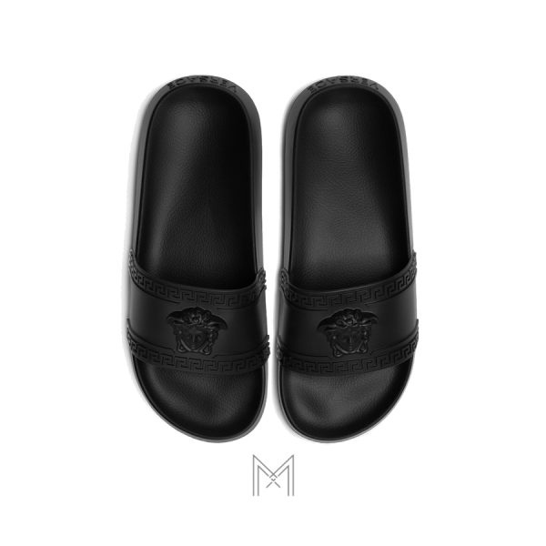Dép quai ngang Versace Palazzo màu đen chính hãng MGV002