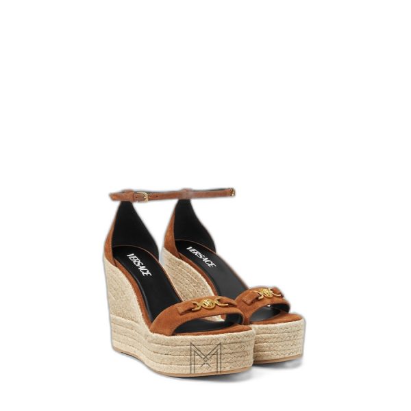 Sandals cao gót đế xuồng Versace Medusa '95 120mm màu nâu MDV35