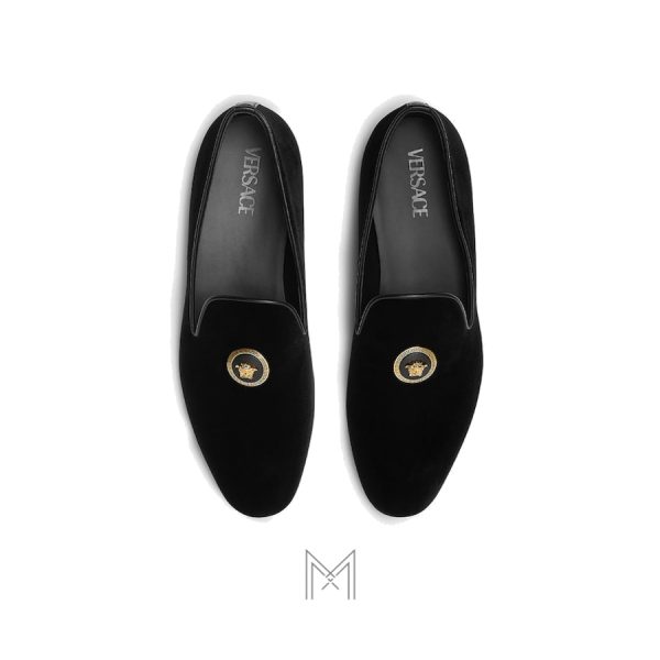 Giày lười Versace Medusa Velvet màu đen hàng hiệu authentic MGV092