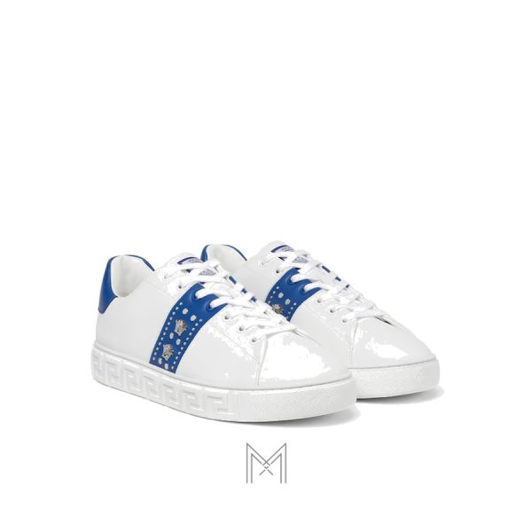 Giày nam Versace sneaker màu trắng hoạ tiết Greca xanh MGV060