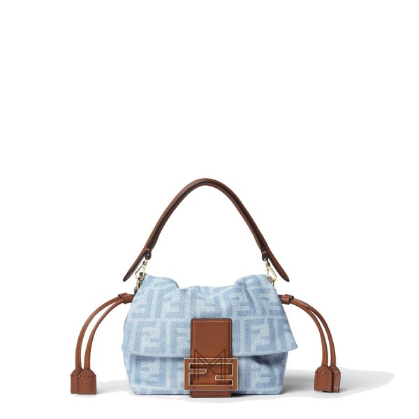 Túi xách mini Fendi Baguette Mamma màu xanh hoạ tiết FF MHH028