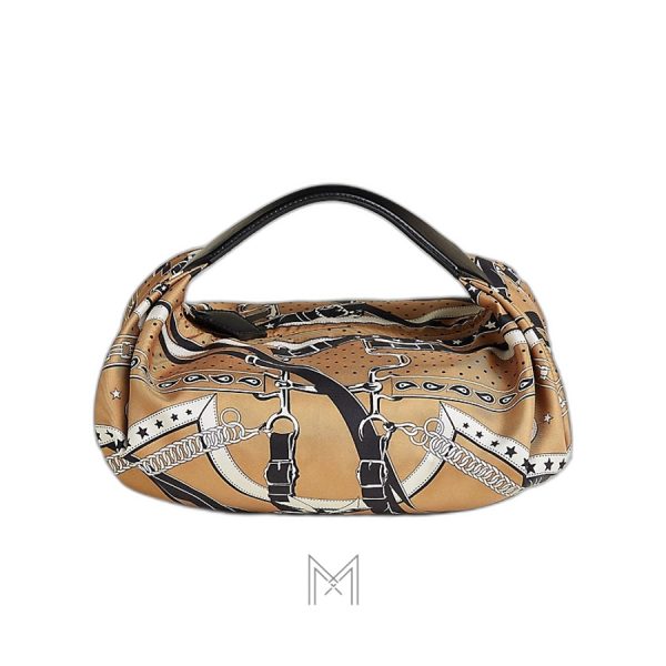 Túi Hermes Balusoie lụa quai da hoạ tiết authentic MTH024