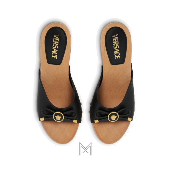 Dép cao gót Versace Opera Bow 110mm màu đen MDV19