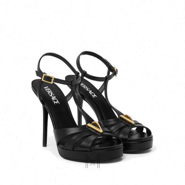 Sandals cao gót Versace V màu đen 115mm authentic MDV24