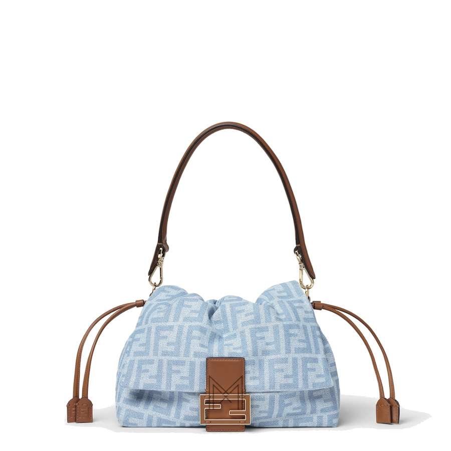 Túi xách Fendi Mamma Baguette Medium màu xanh hoạ tiết FF MHH055 2026 Túi xách Fendi Mamma Baguette Medium màu xanh hoạ tiết FF MHH055 2026