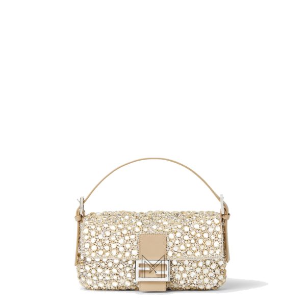 Túi xách Fendi Baguette cabochon crystals màu be MHH122
