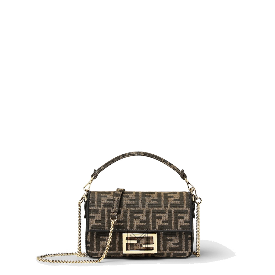 Túi xách đeo chéo Fendi Baguette màu nâu hoạ tiết FF MHH030 2026 Túi xách đeo chéo Fendi Baguette màu nâu hoạ tiết FF MHH030 2026
