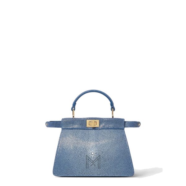 Túi xách đeo chéo Fendi Peekaboo ISeeU Petite Light indigo stingray màu xanh MHH115