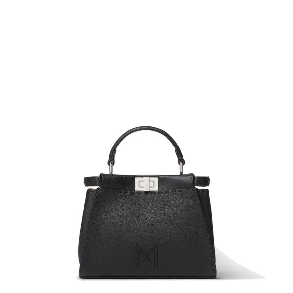 Túi xách đeo chéo da Fendi Peekaboo màu đen khoá bạc MHH101