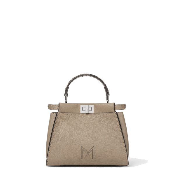 Túi xách đeo chéo Fendi Peekaboo chính hãng da màu be khoá bạc MHH095
