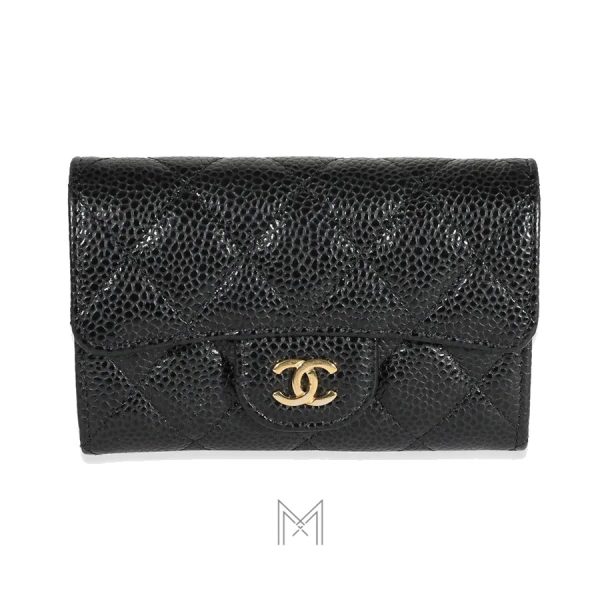 Ví gập ba Chanel màu đen da sần chính hãng MHV24