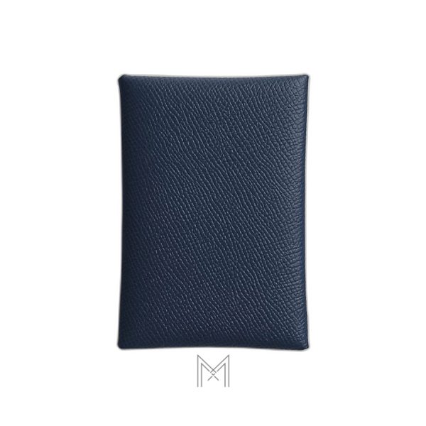 Ví đựng thẻ Hermes Calvi Duo Compact màu xanh da sần MVH85