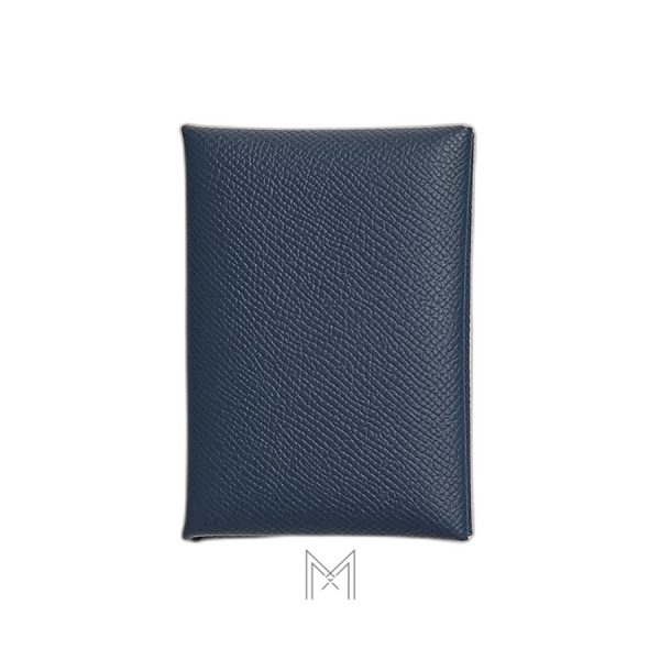 Ví ngắn Hermes Calvi Duo Compact màu xanh da sần authentic MVH81