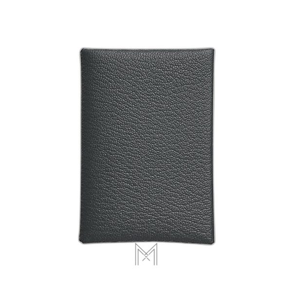 Ví ngắn Hermes Calvi Duo Compact màu đen xám bão chính hãng MVH72