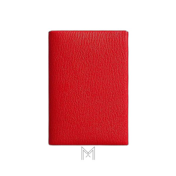 Ví ngắn Hermes Calvi Duo Compact đựng thẻ màu đỏ authentic MVH67