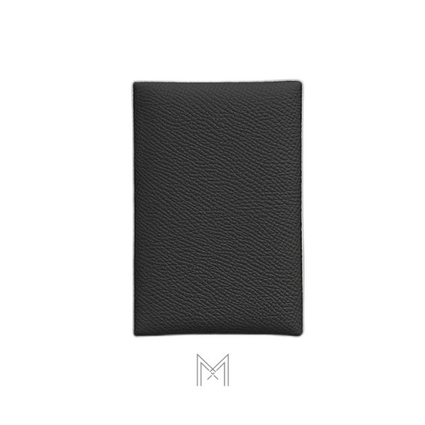 Ví ngắn Hermes Calvi màu đen da sần cúc bấm chính hãng MVH105