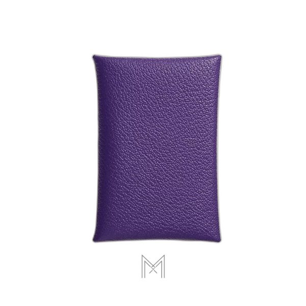 Ví da ngắn Hermes Calvi màu tím hàng hiệu chính hãng MVH89