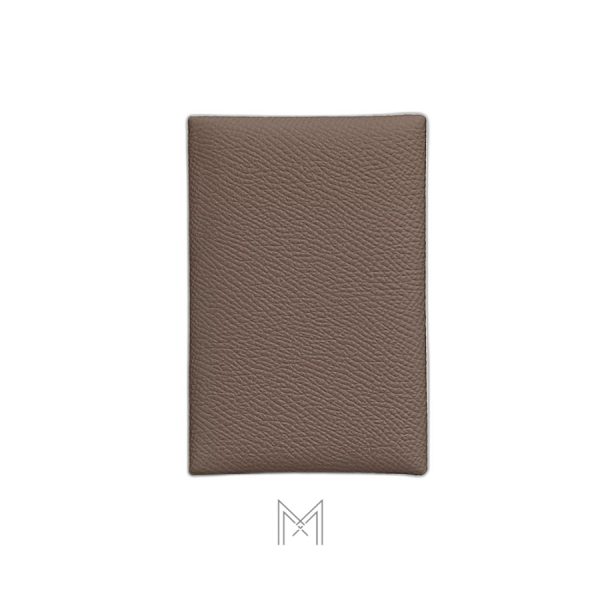 Ví da Hermes Calvi màu nâu da sần có cúc bấm MVH107