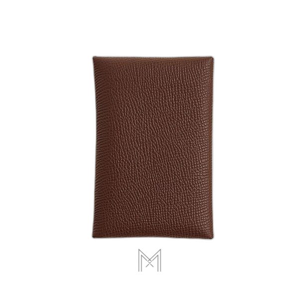 Ví đựng thẻ Hermes Calvi màu nâu da sần chính hãng MVH101